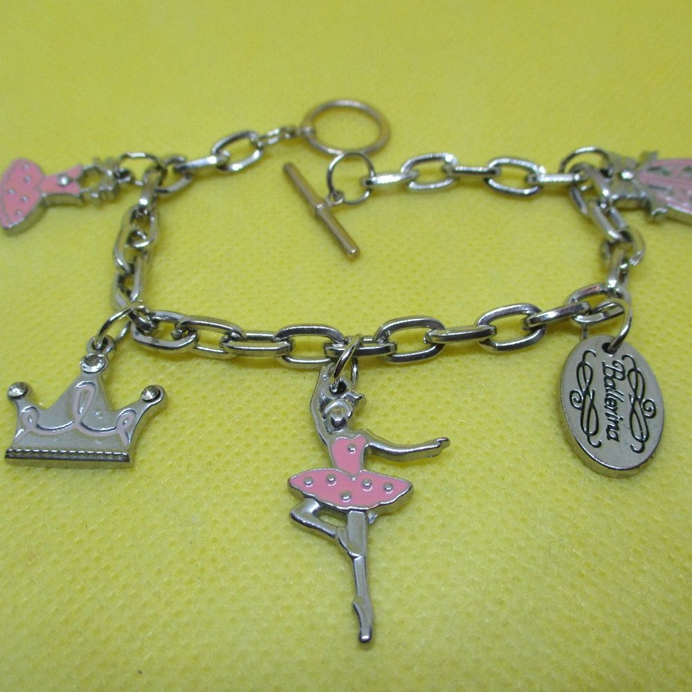 Ballerina Charm Bracelet Rhinestone Enamel Silver Charm Bracelet Ballerina Charm